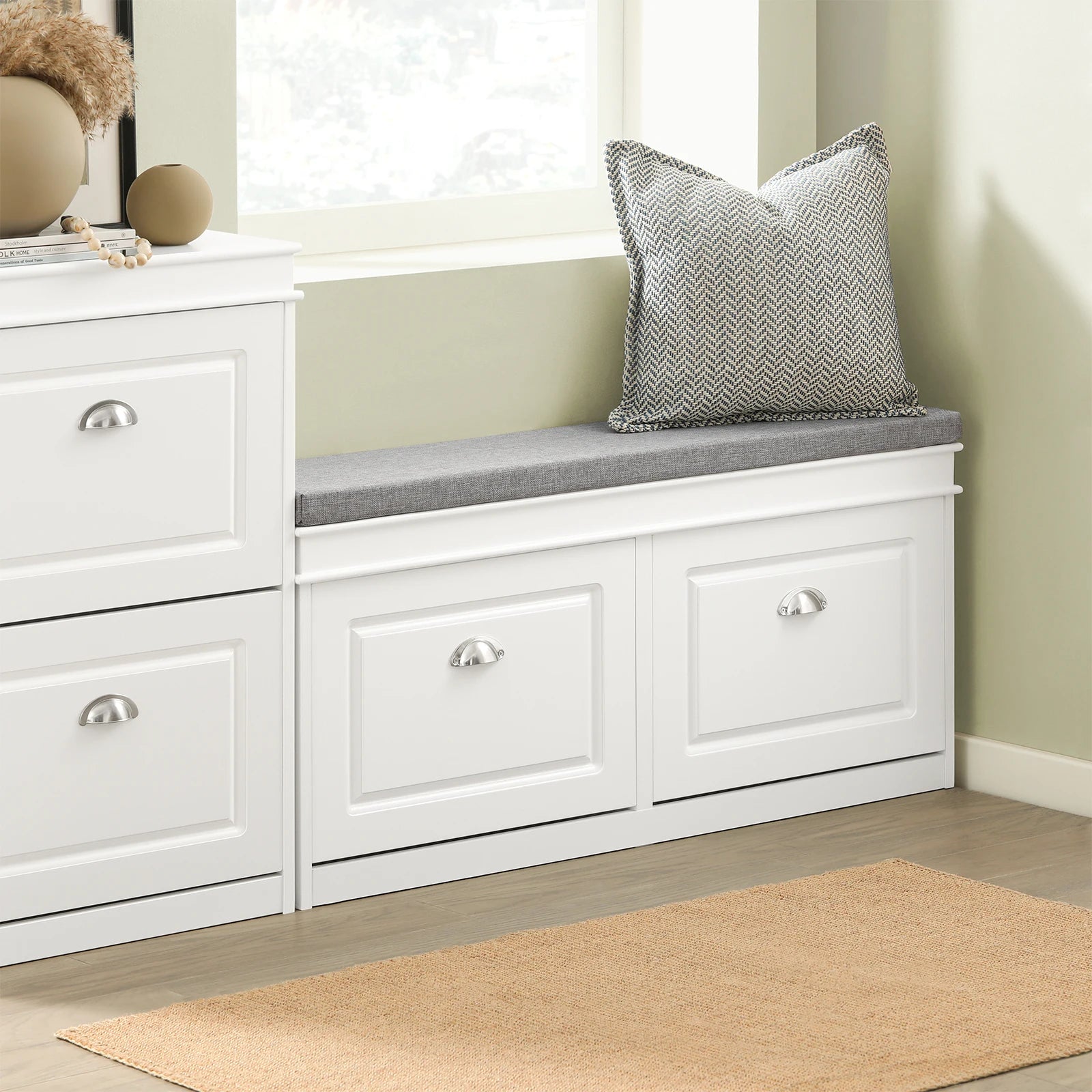 Meuble à chaussure basse moderne avec coussin et 2 rabats - 104x52x24cm -