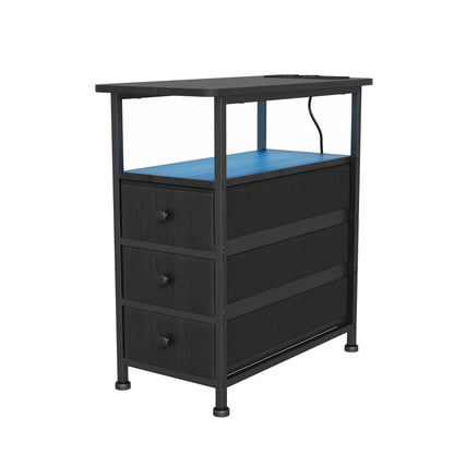 Table de chevet 3 tiroirs avec prise électrique LED -