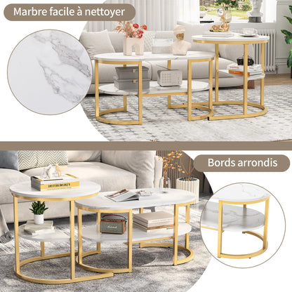 Table basse métal ronde avec effet marbre -