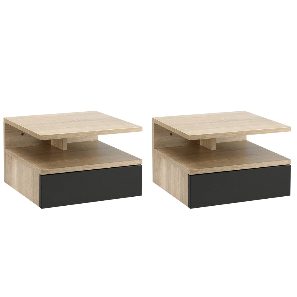 Table de nuit flottante de luxe lot de 2 ensembles - 35X32X22.5 cm - Naturel Table de nuit