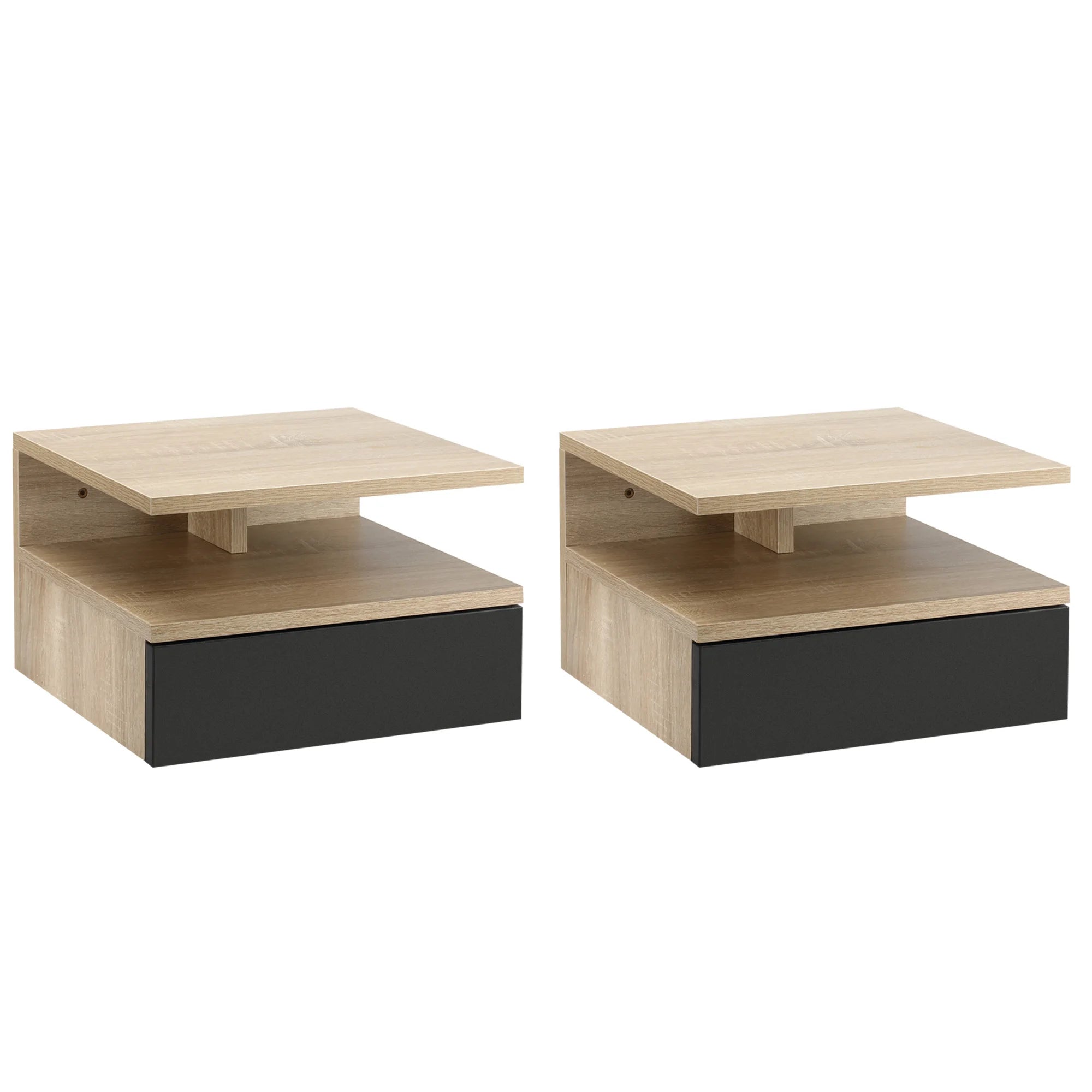 Table de nuit flottante de luxe lot de 2 ensembles - 35X32X22.5 cm - Naturel Table de nuit