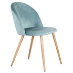 Chaise salle à manger bleu 4 ensemble en velours et pieds métal -