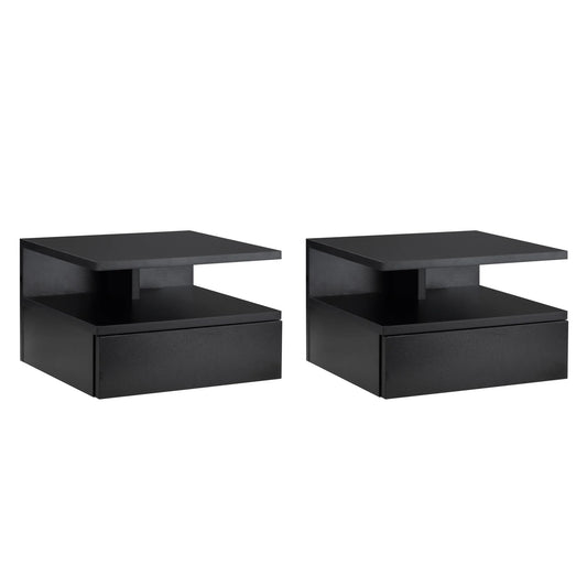 Lot de 2 table de nuit noir à suspendre avec 1 tiroir - 35X32X22.5 cm -