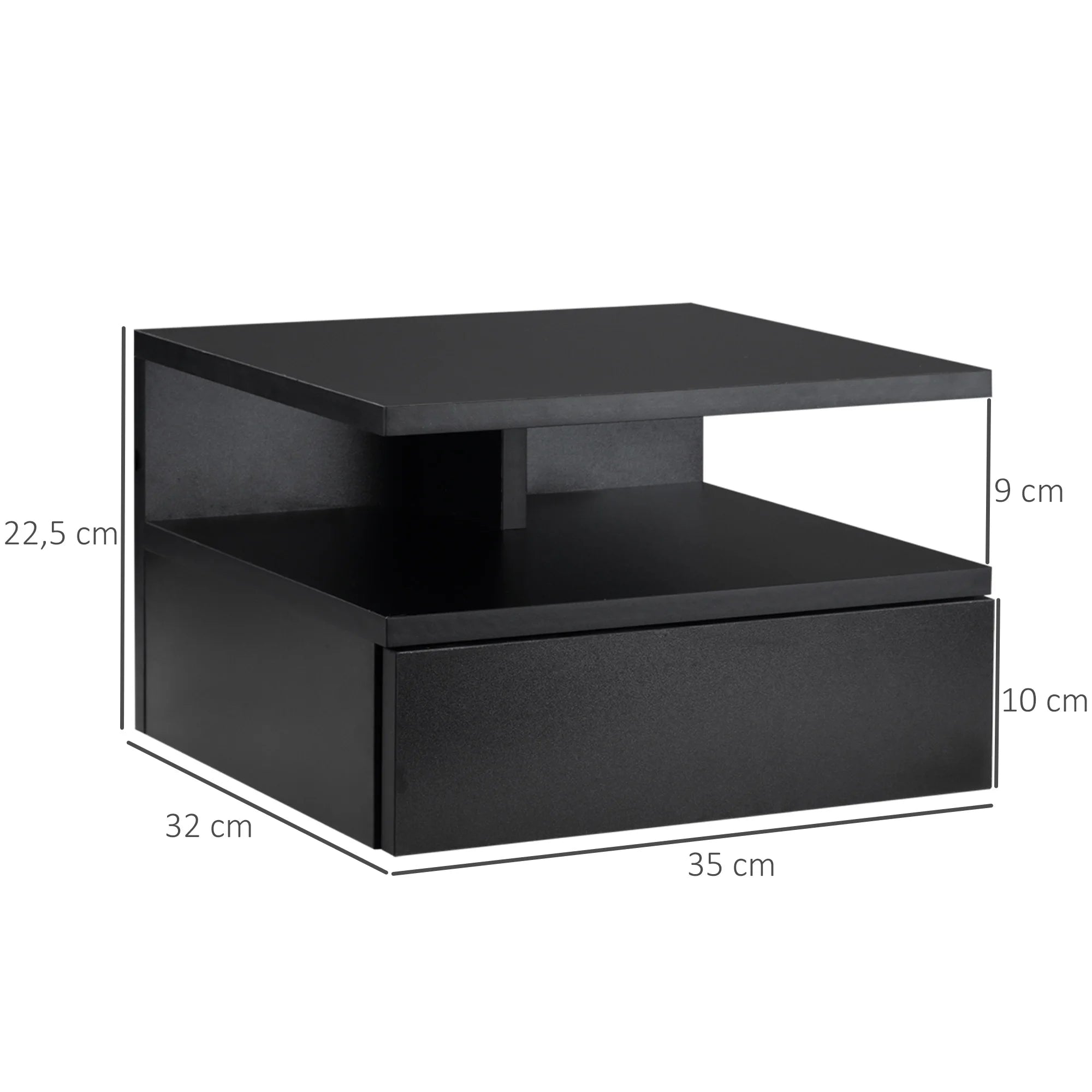 Lot de 2 table de nuit noir à suspendre avec 1 tiroir - 35X32X22.5 cm -