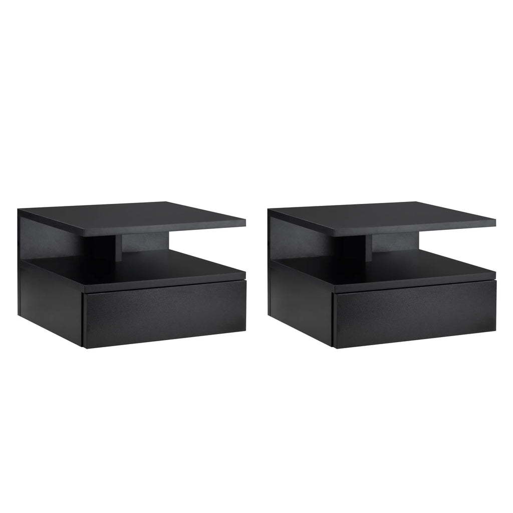 Lot de 2 table de nuit noir à suspendre avec 1 tiroir - 35X32X22.5 cm - Noir Table de nuit