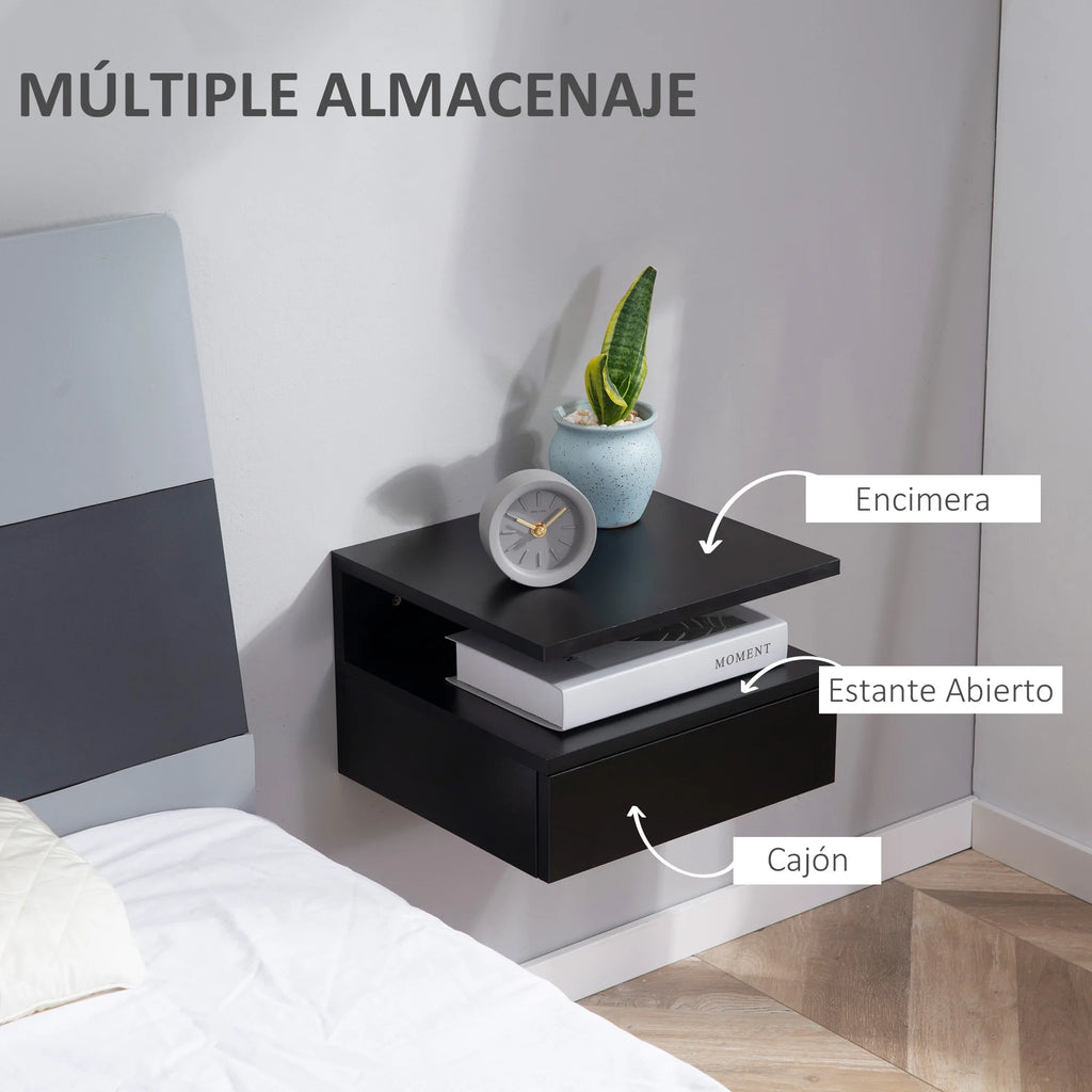 Lot de 2 table de nuit noir à suspendre avec 1 tiroir - 35X32X22.5 cm -