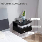 Lot de 2 table de nuit noir à suspendre avec 1 tiroir - 35X32X22.5 cm -