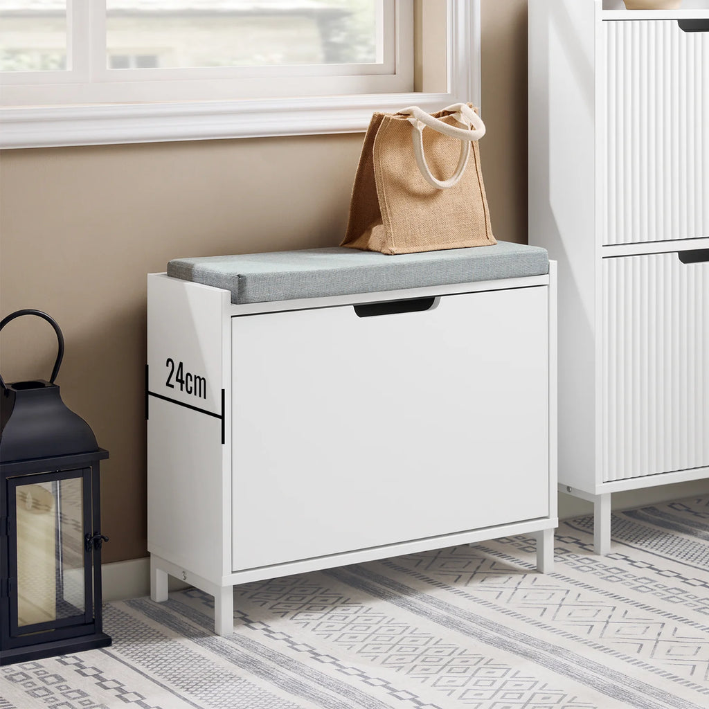 Meuble à chaussure avec espace de rangement et coussin d'assise 60x52x24cm -