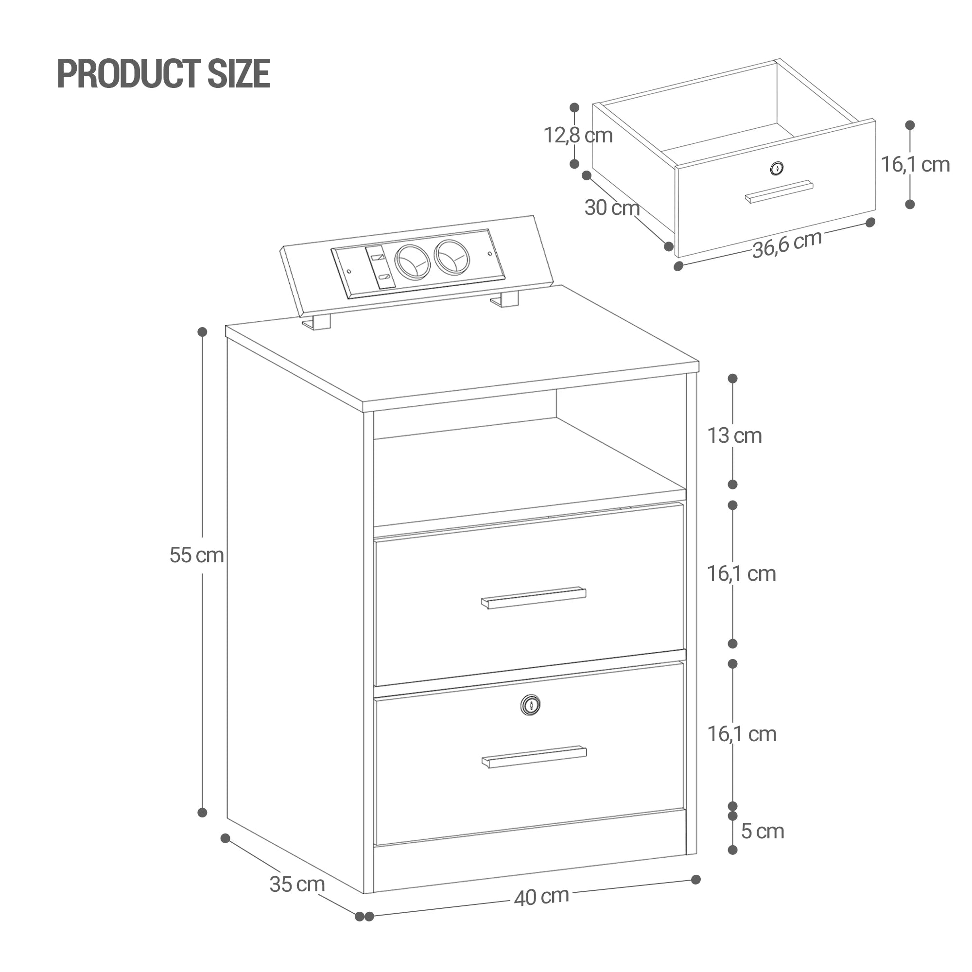 Lot de 2 Table de chevet led avec station de charge -
