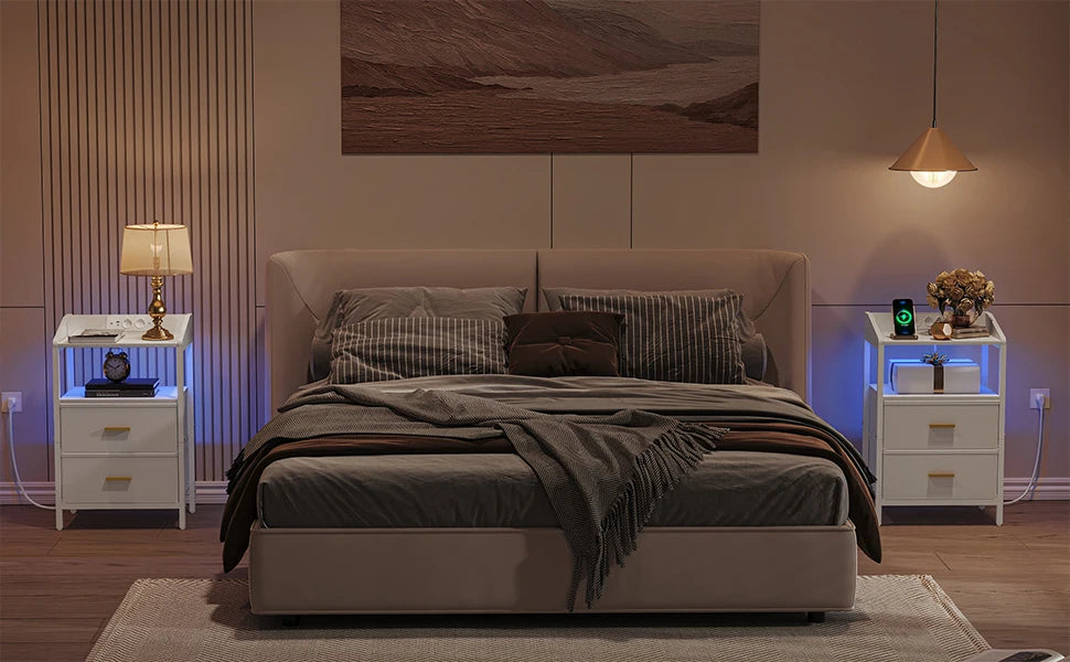 Petit table de chevet avec LED - lot de 2 ensembles -