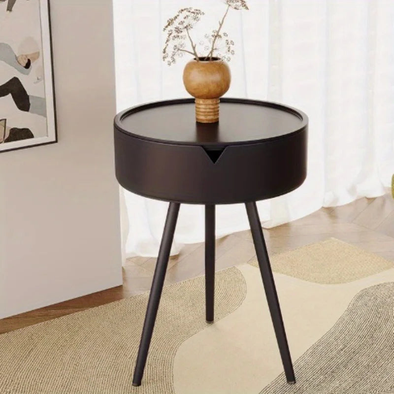 Table de chevet ronde d'appoint avec rangement -