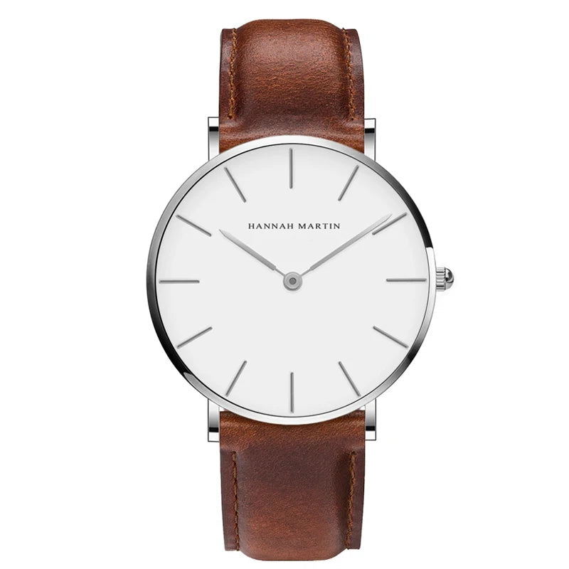 Montre Homme Noble En Cuir - Hannah Martin - Marron Silver