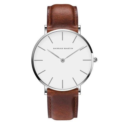 Montre Homme Noble En Cuir - Hannah Martin - Marron Silver