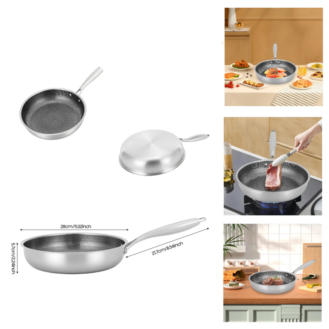 Poêle inox induction en rayure en nid d'abeille 28/32cm - Poêle inox