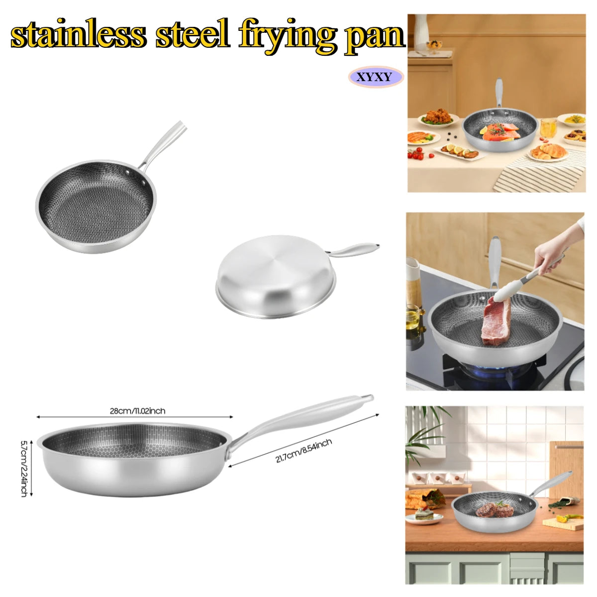 Poêle inox induction en rayure en nid d'abeille 28/32cm - Poêle inox