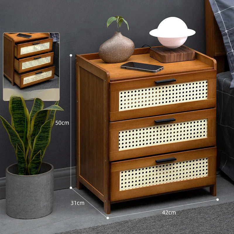 Table de nuit rangement rétro de couleur marron - A - 3 Tiroirs