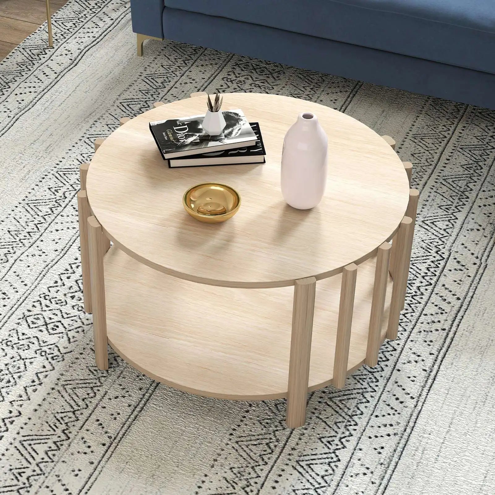 Table basse ronde avec rangement minimaliste -
