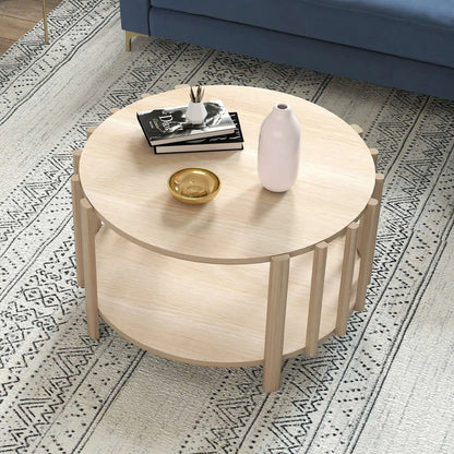 Table basse ronde avec rangement minimaliste -