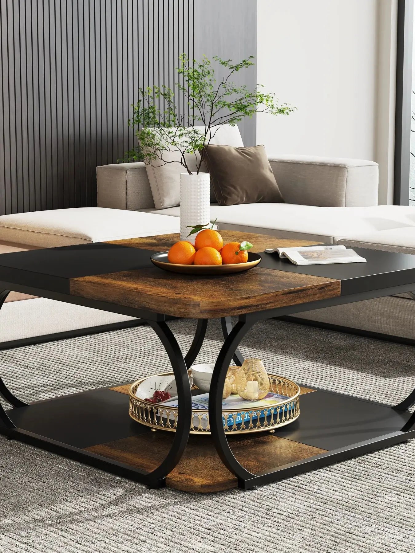 Table basse bois massif carré - Noir Table basse
