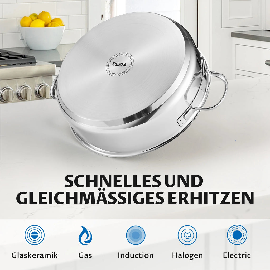 Poêle inox à frire en forme de marmite -