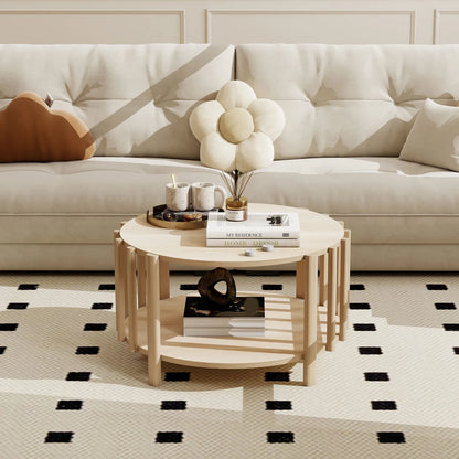 Table basse ronde avec rangement minimaliste -