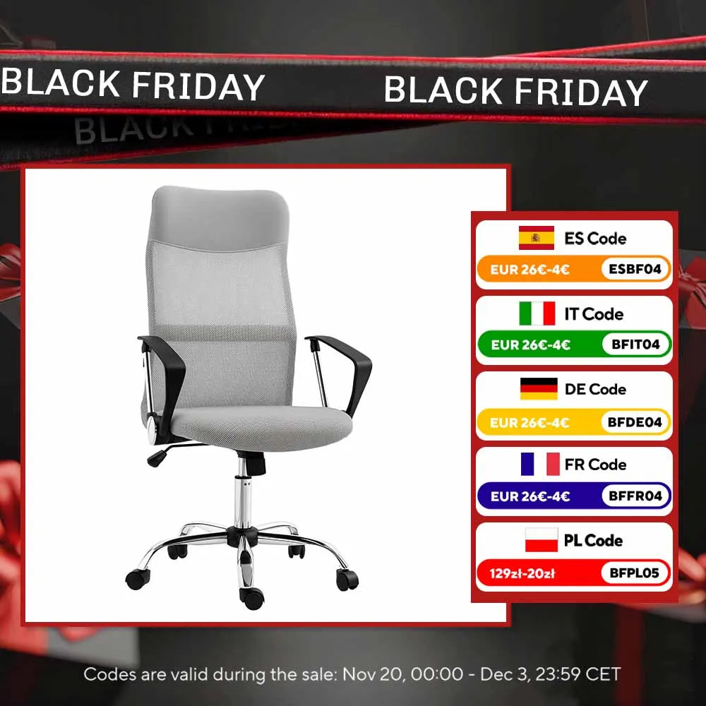 Chaise de bureau confortable pour le dos avec dossier incurvé - Gris Chaise de bureau