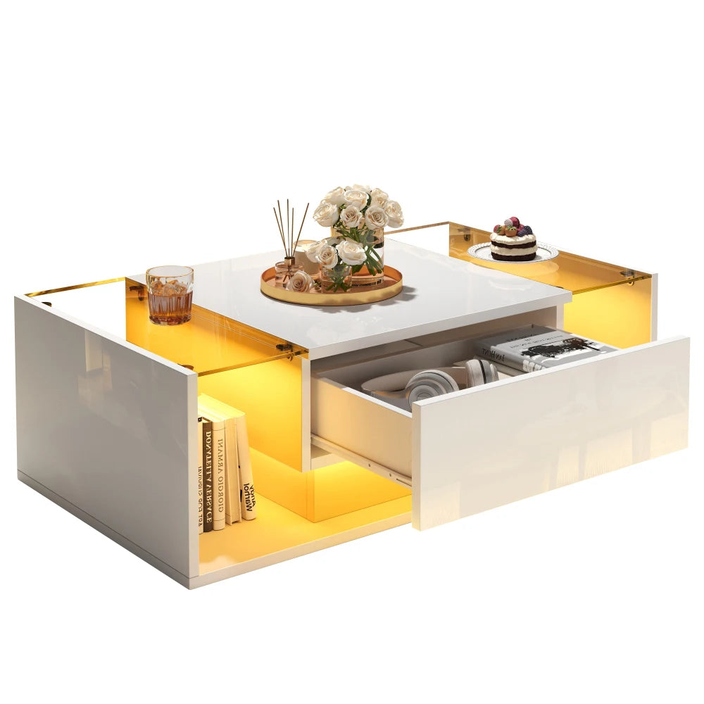 Table basse verre et led lumineuse - 100 x 50 x 31cm -