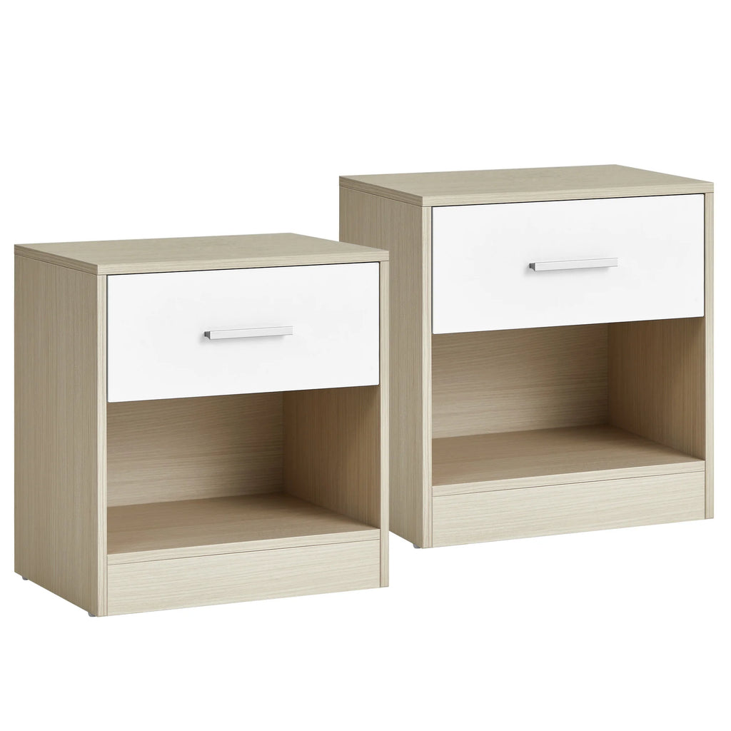 Table de chevet moderne - Lot de 2 - Blanc Classique - Beige naturel et blanc classique Table de chevet