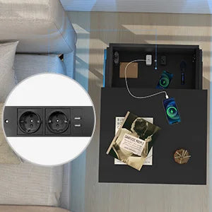 Table de Chevet design noir avec 3 Tiroirs et LED -