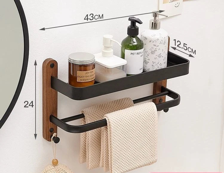 Étagère salle de bain de luxe en bois noyer - Noir 43CM