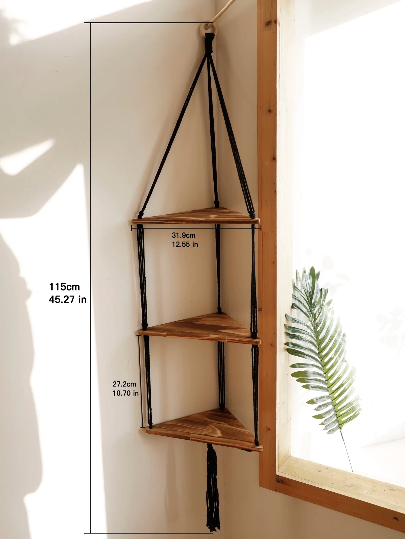 étagère bois d'angle triangulaire à 3 niveaux muraux -