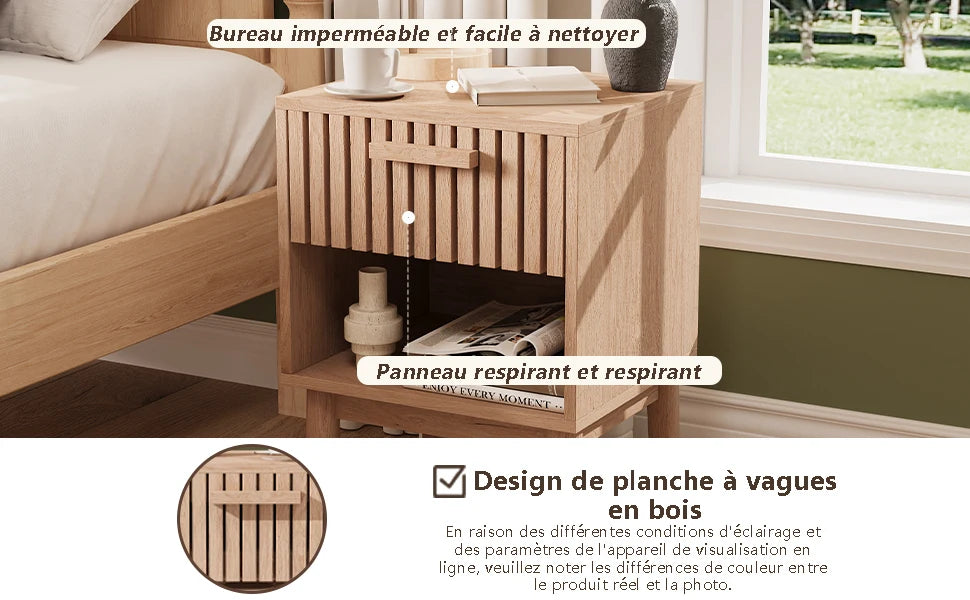 Table de nuit moderne en bois 2 ensembles -