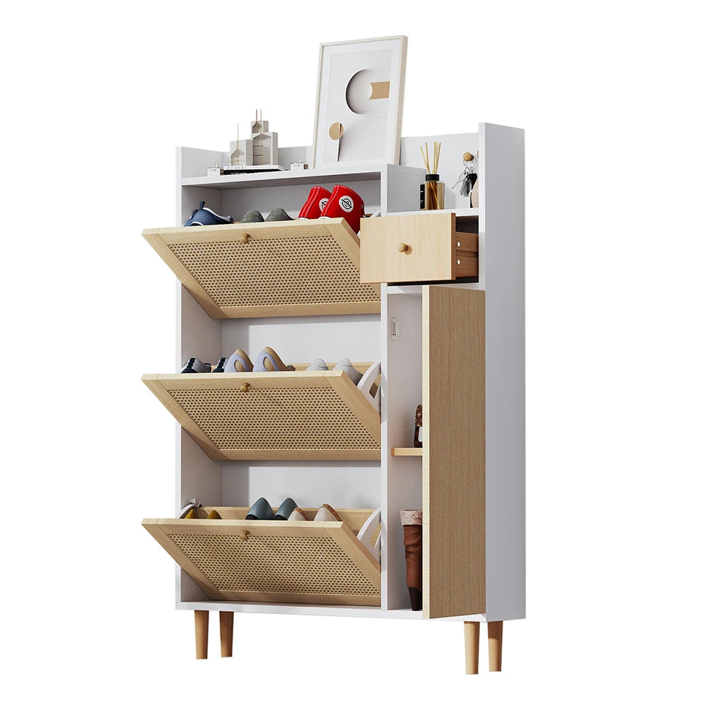 Meuble à chaussure en rotin pour entrée étroite -