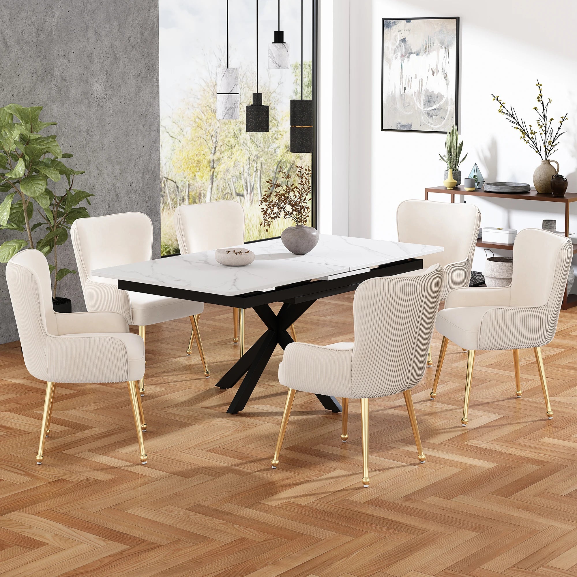 Chaise salle à manger velours blanc 2 ensembles de luxe - Chaise salle à manger OR 2Pcs