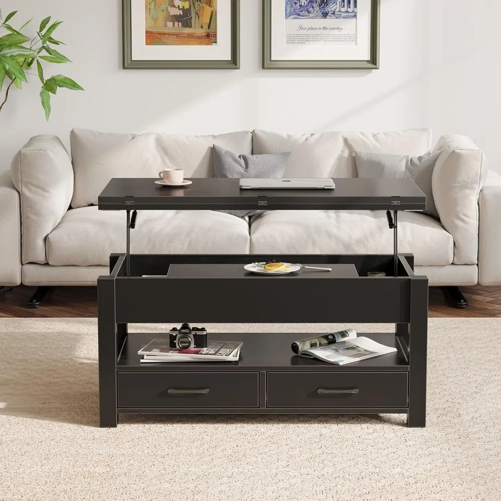 Table basse bois avec deux rangements tiroirs -