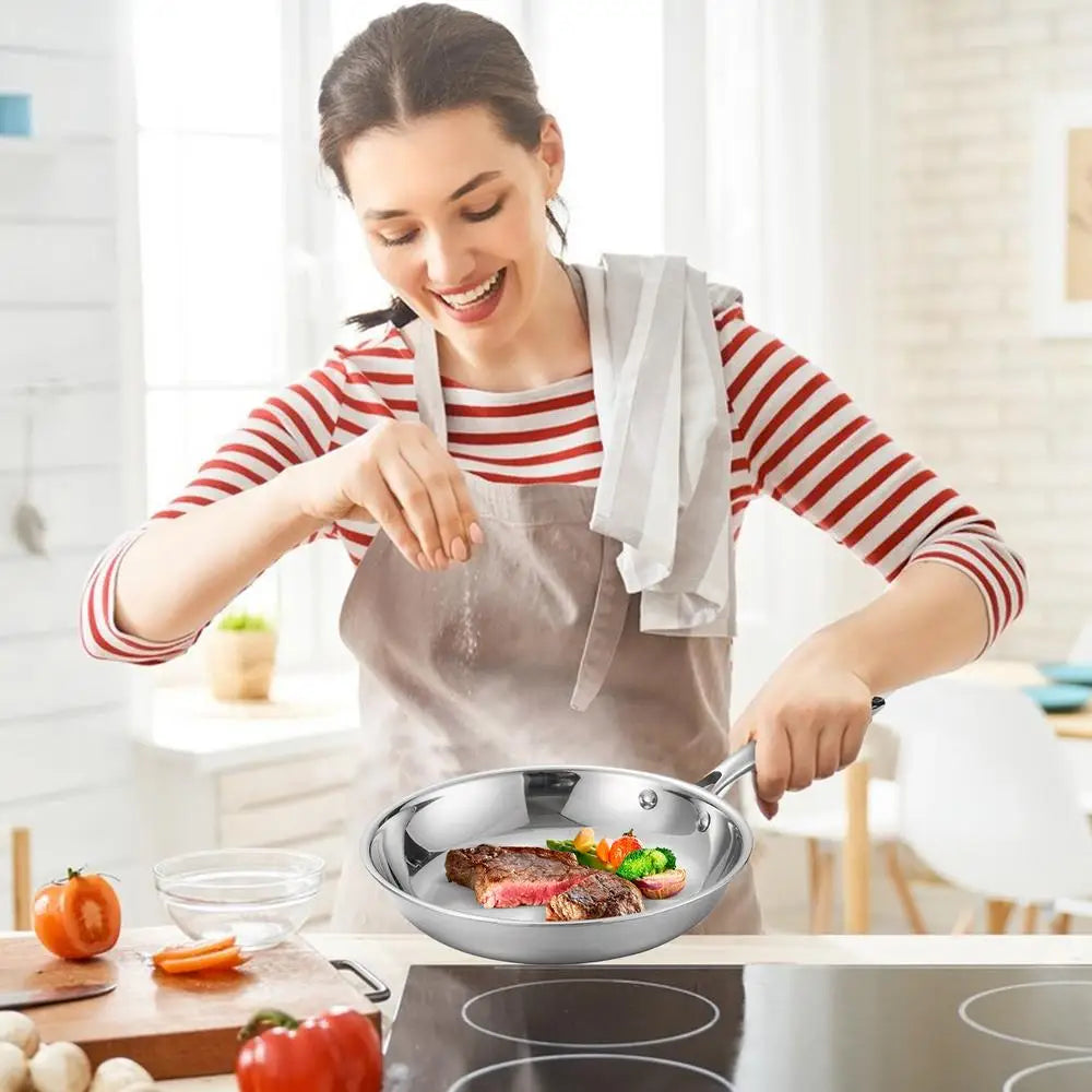 Poêle inox 28 cm couleur argenté -