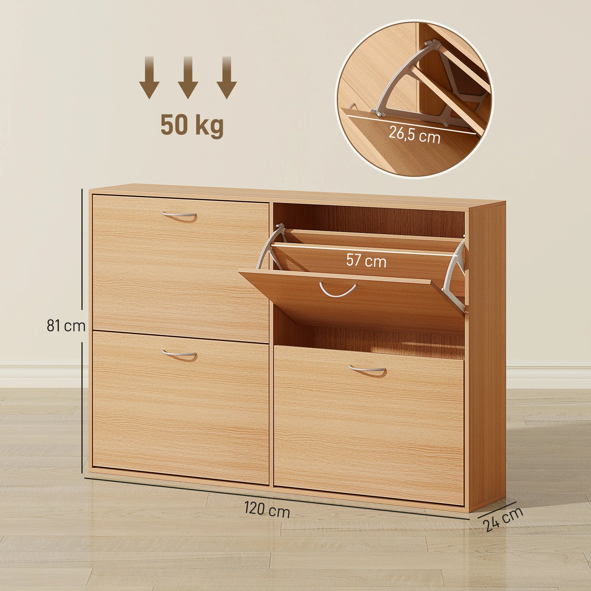 Meuble à chaussure marron naturel - 120X24X81 cm -