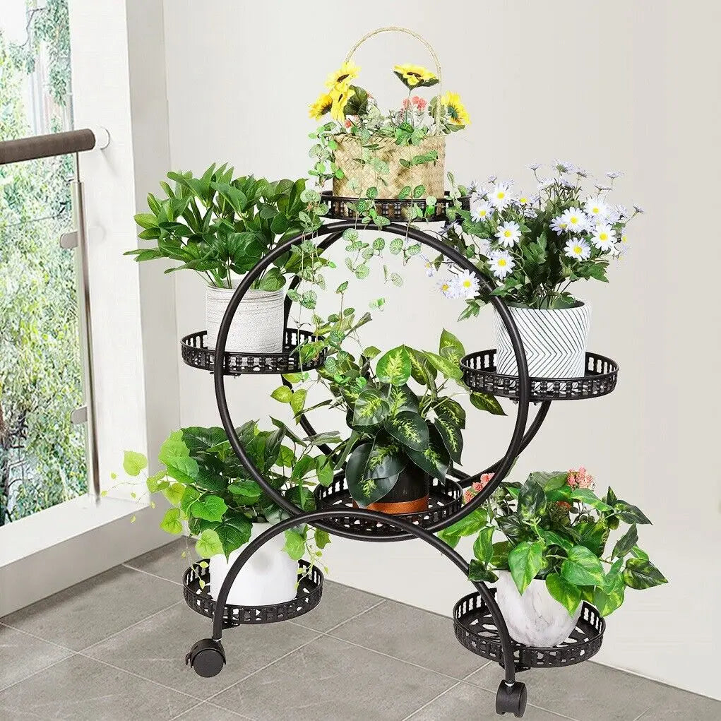 Étagère plante roulette ronde de petite taille - Noir Étagère plante