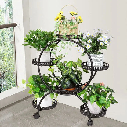 Étagère plante roulette ronde de petite taille - Noir Étagère plante