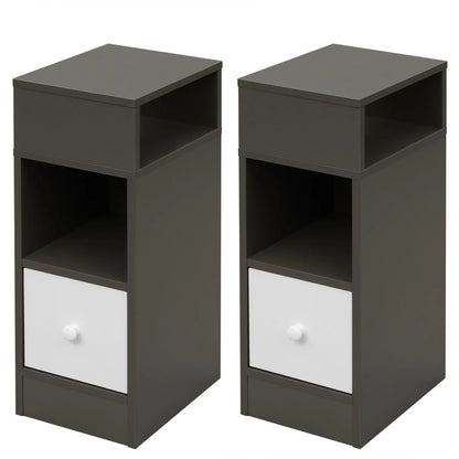 Table de chevet étroite 2 pcs pour chambre moderne - Gris Table de chevet