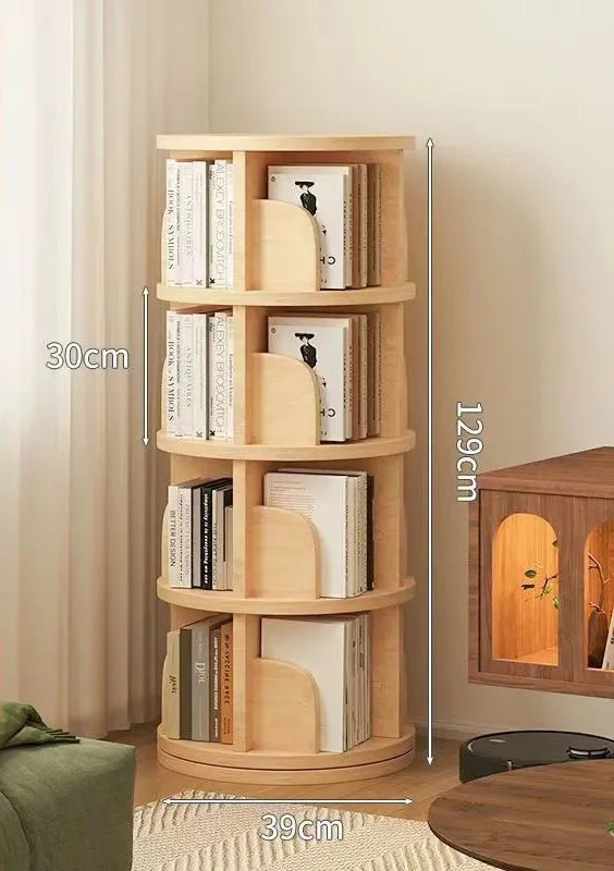 Étagère livre en bois massif pivotante à 360 dégrés - 4 couches H129cm