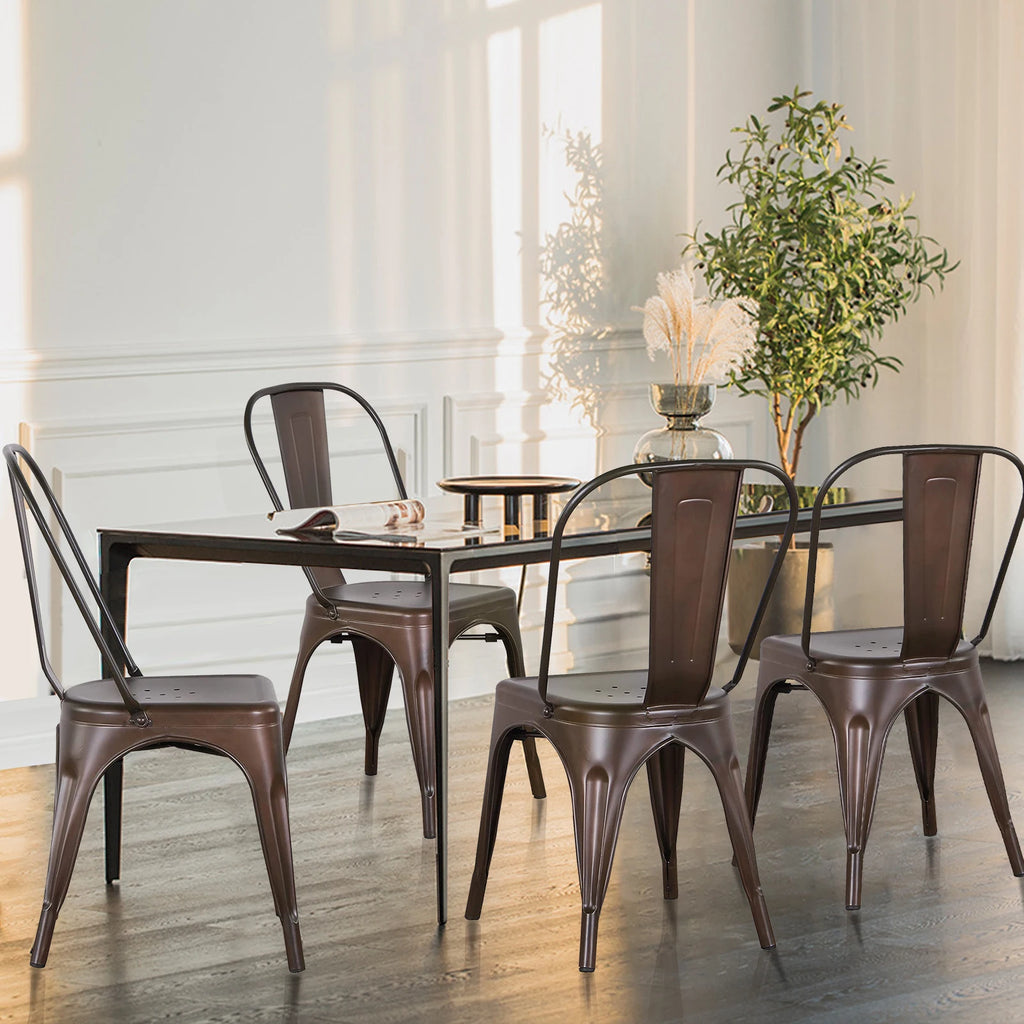 Chaise salle à manger industriel noir/gris en métal 4 ensembles -