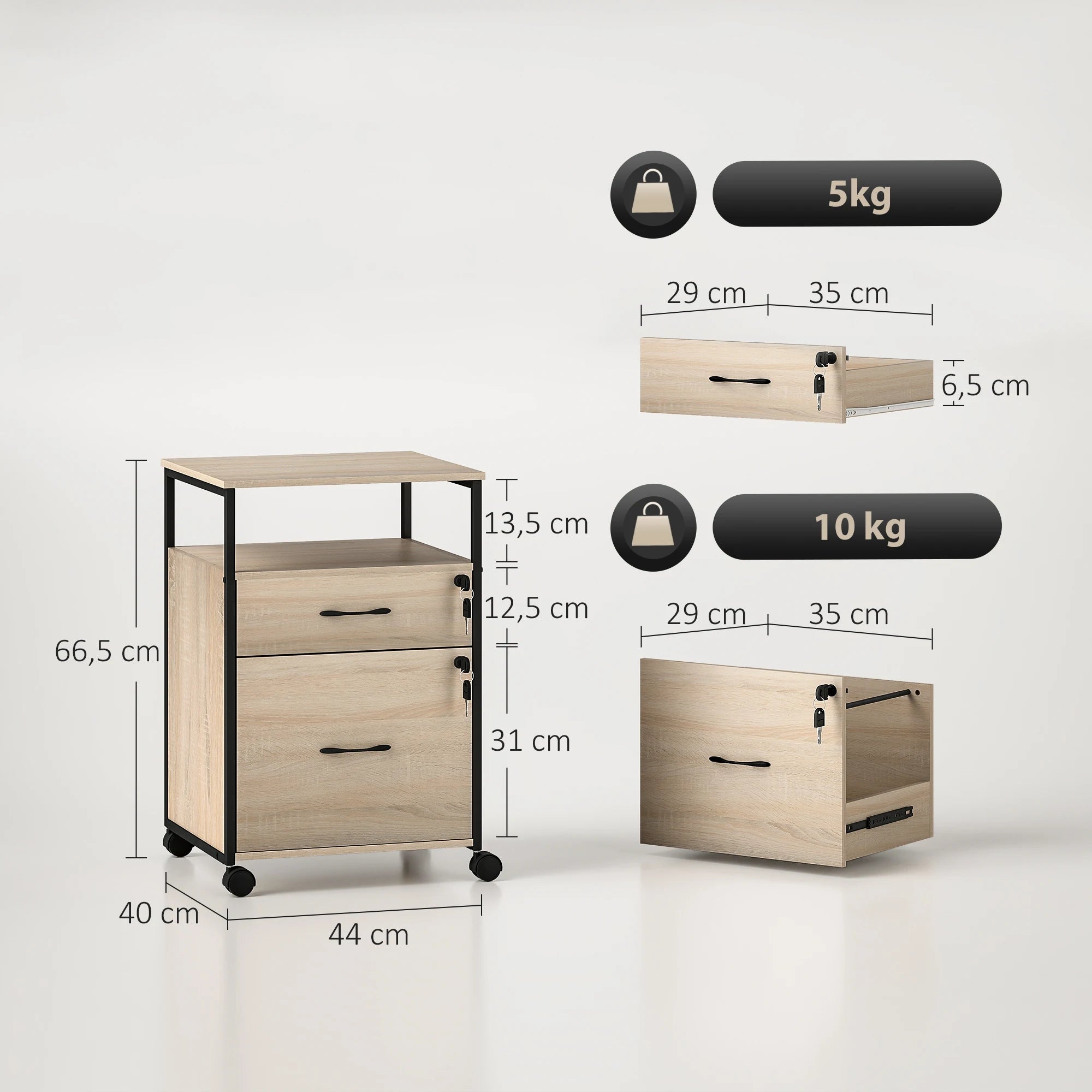 Petit meuble de rangement de bureau 44x40x66,5 cm -