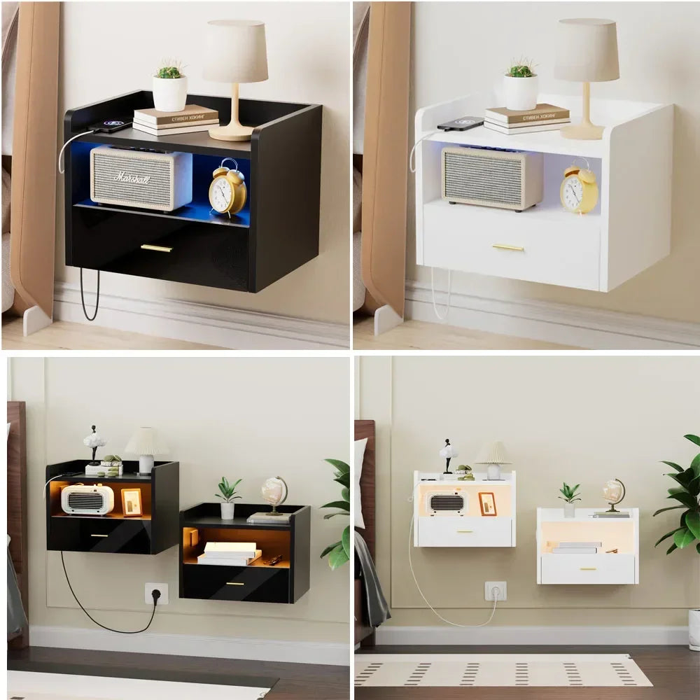 Table de nuit à un tiroir avec une bande lumineuse -