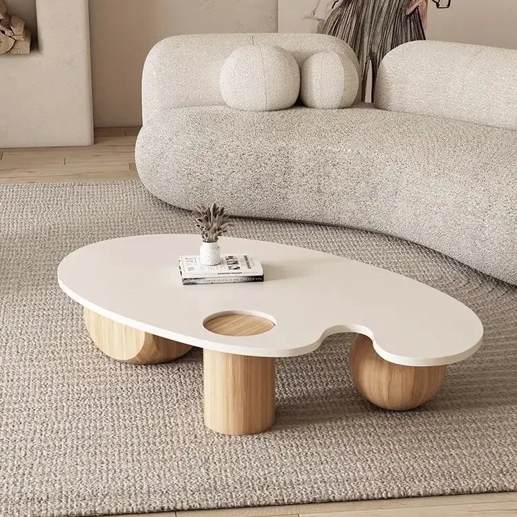 Table basse bois blanchi à forme ovale -
