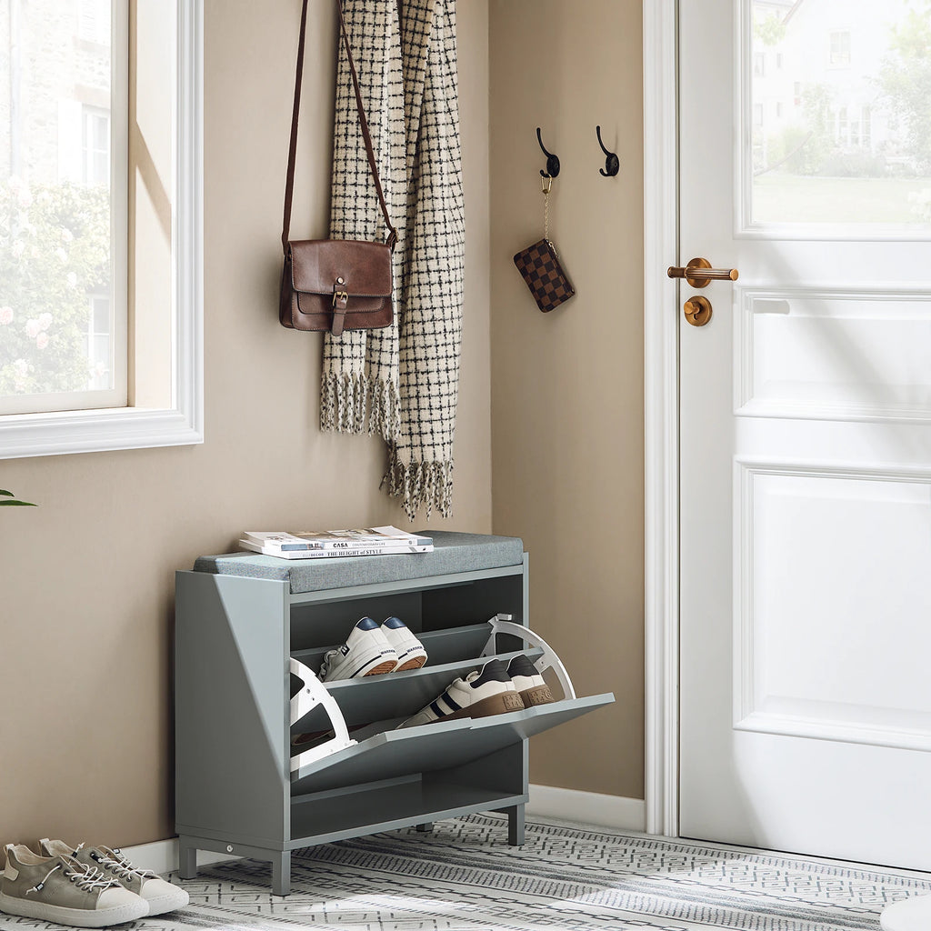 Meuble à chaussure avec espace de rangement et coussin d'assise 60x52x24cm - Gris Meuble à chaussure