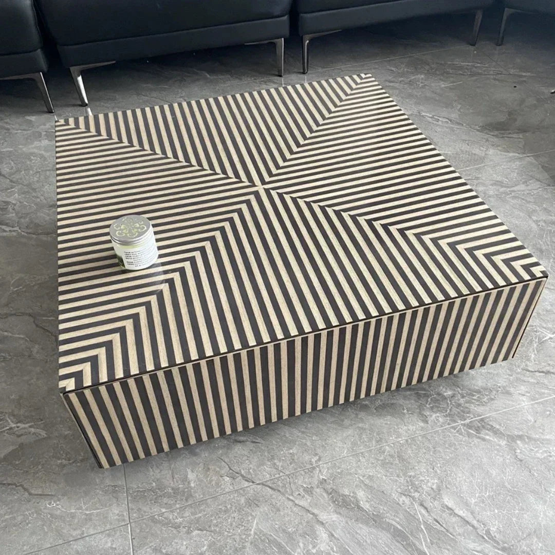 Table basse bois carré avec rayure en déco - 90X90X28CM