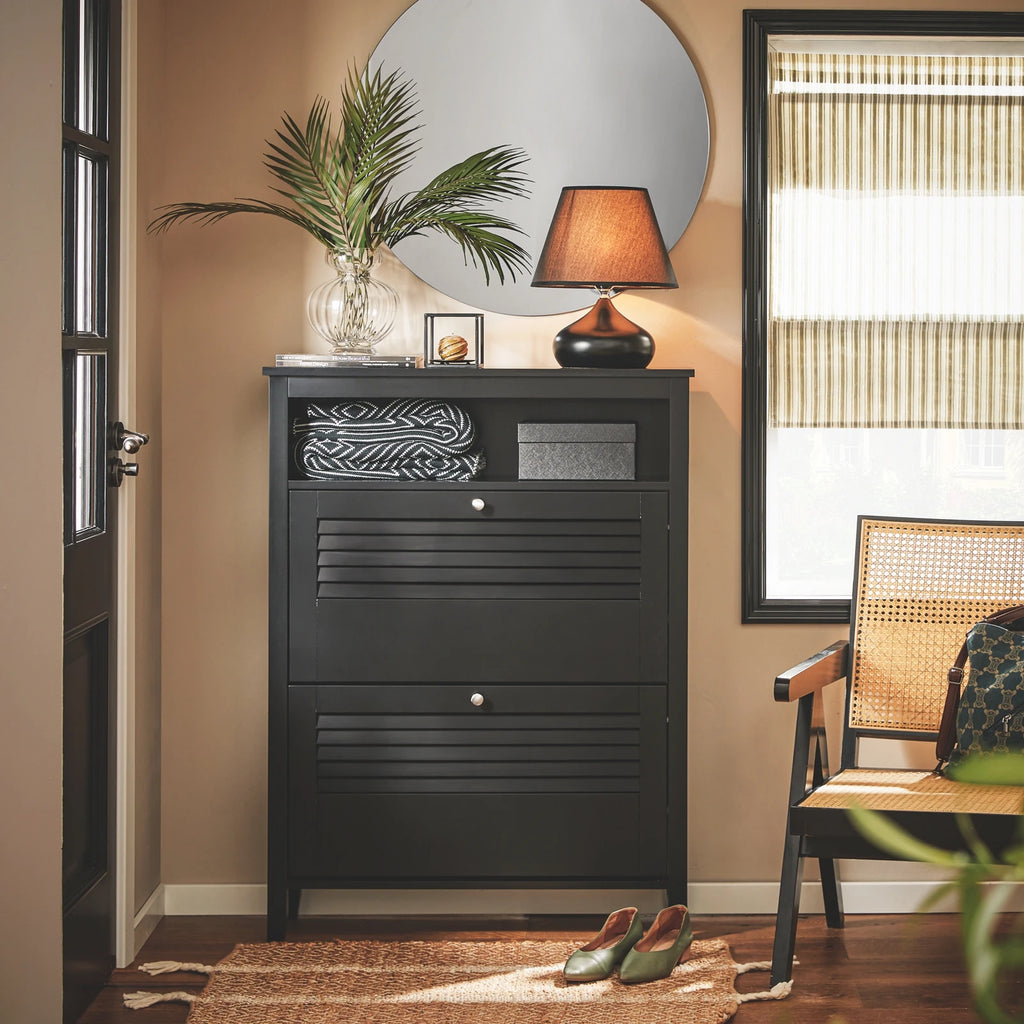 Meuble à chaussure grise et blanche de dimensions - 80x108x25cm - Noir Meuble à chaussure