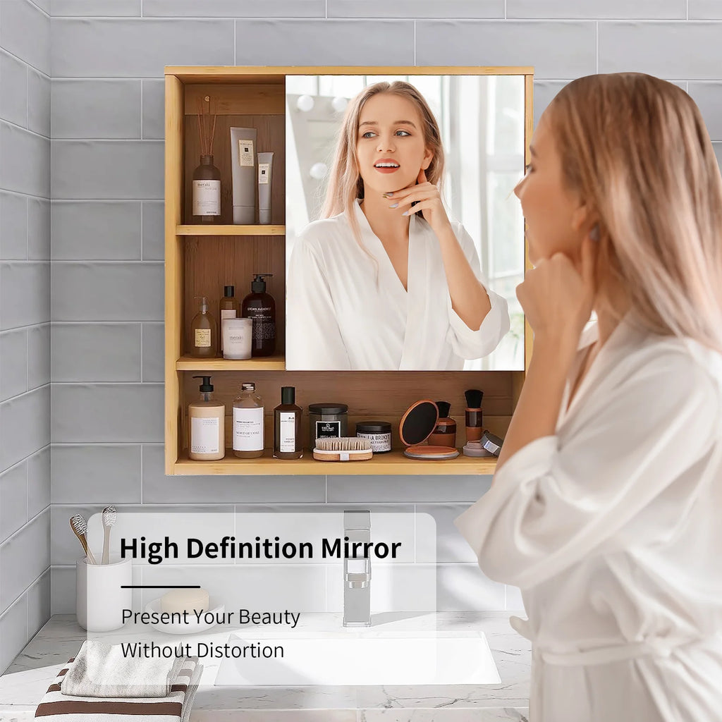 Meuble salle de bain bambou moderne idéal pour médicaments -