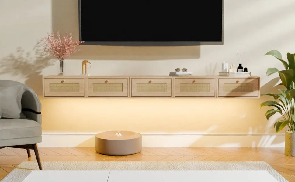 Table de nuit murale en bois avec tiroir -